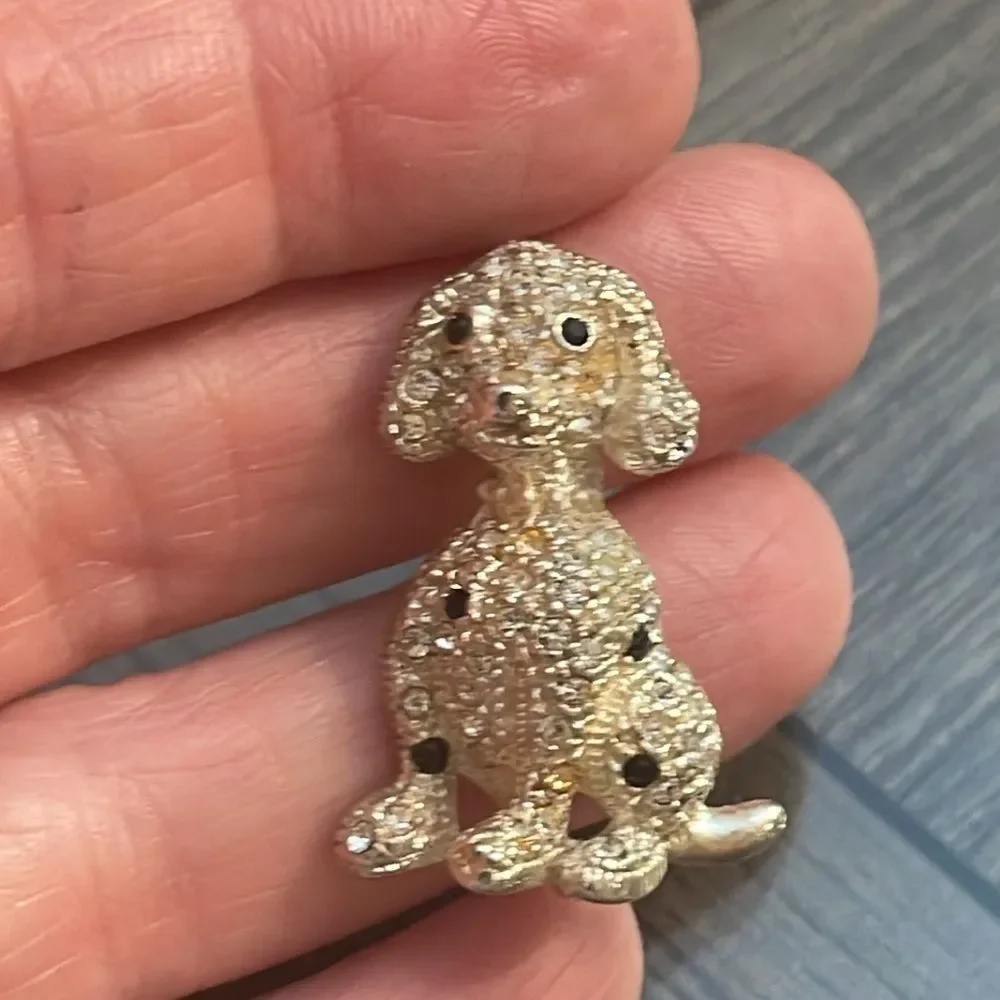 Vintage NAPIER Silver-tone Rhinestone Spotted Dog Pin Rhinestone Dalmatian Pin